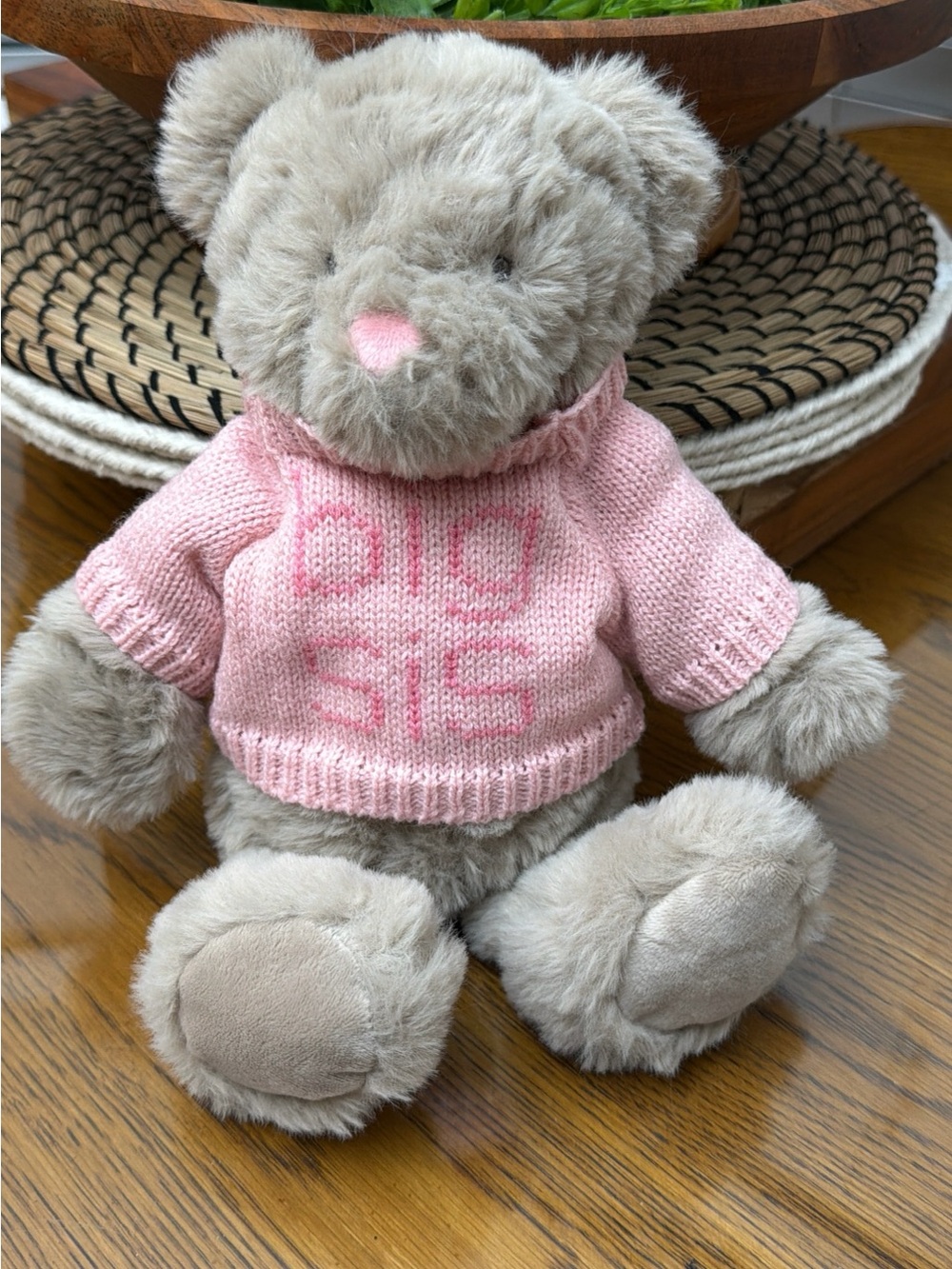Mud Pie Plush Bear with Pink 'Big Sis' Sweater